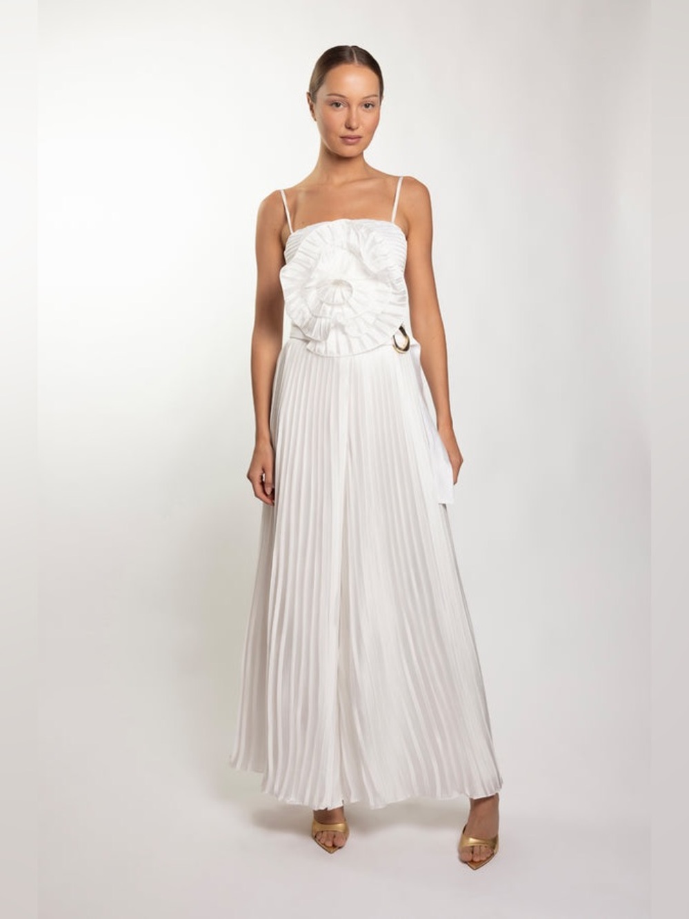 PatBO Dream Satin Wide Leg Belted Pant Off White SIZE US 6